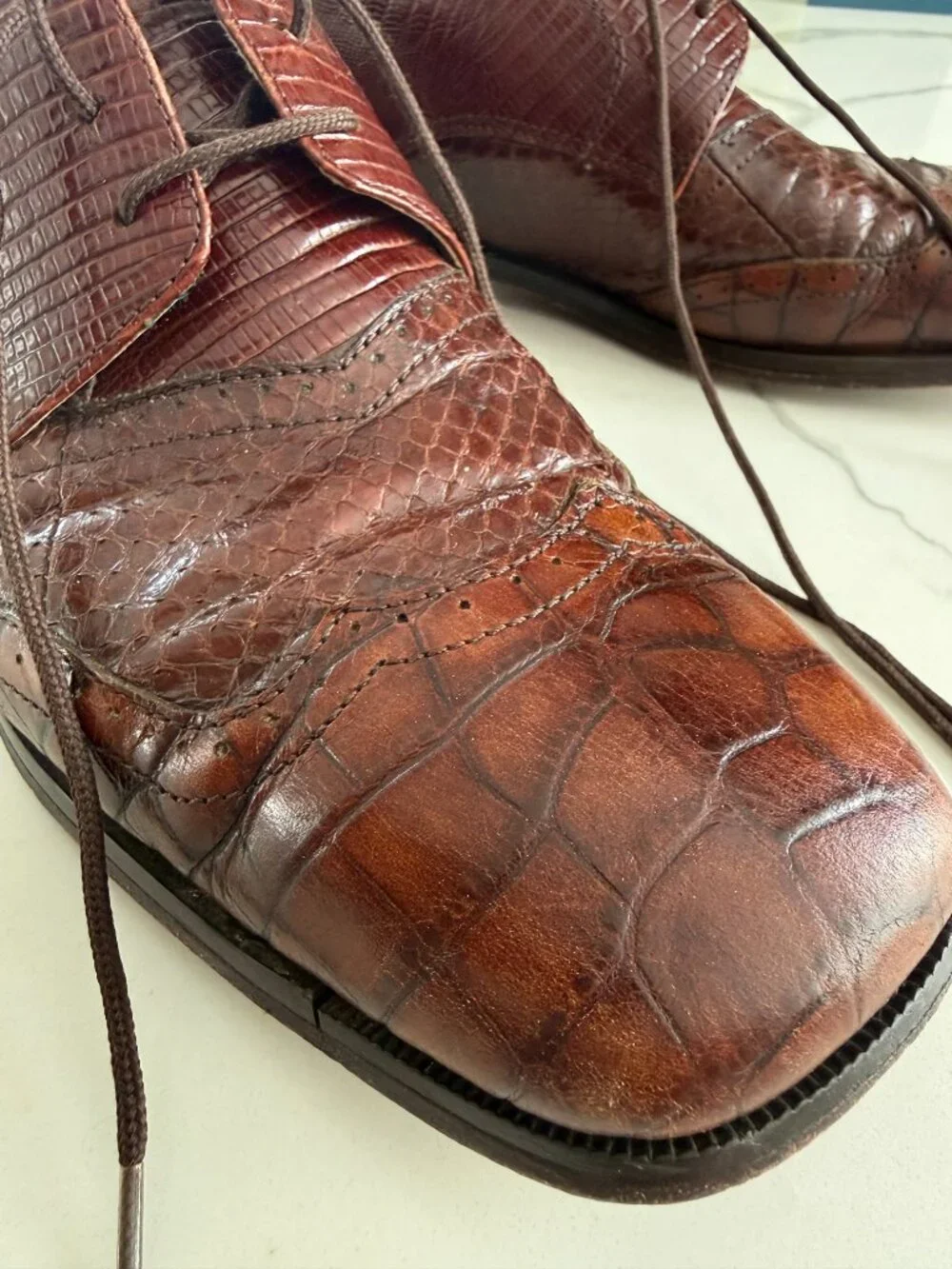 Vintage Stacy Adams Genuine Snakeskin Leather Oxford Shoes Brown Wingtip 10.5 M